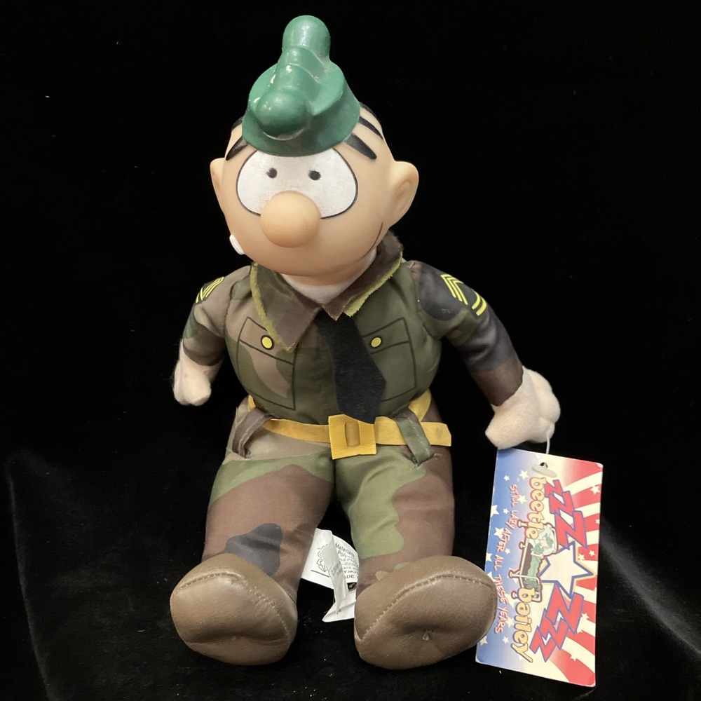 Vintage Beetle Bailey Sitting Army Action Plush Figure Toy Works 2000 NEW W/ Tag